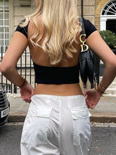 Load image into Gallery viewer, Black Open Back Crop top