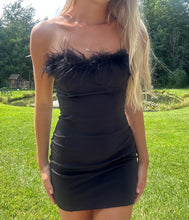 Load image into Gallery viewer, Black Bodycon Dress with Feathers