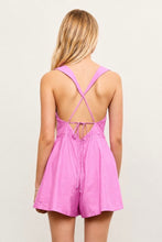Load image into Gallery viewer, Pink lace romper with crisscross open back