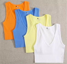 Load image into Gallery viewer, Multicolor V-neck Yoga Vest Gym Sports Crop Tops Women Seamless Rib-Knit Fitness Running Vest Tank Top Female Without Pad - Juniper