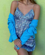 Load image into Gallery viewer, Satin Blue floral Sky Dress - Juniper