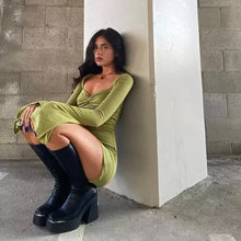 Load image into Gallery viewer, Green Flare Arm Bodycon Dress - Juniper