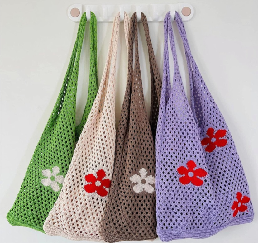 Crochet Floral Tote Bag shoulder bag knitted for women gift
