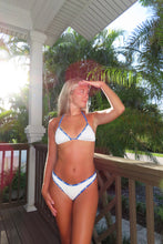 Load image into Gallery viewer, Blue &amp; White Ribbed Triangle Bikini Set

