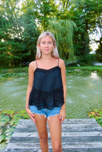 Load image into Gallery viewer, Lace Trim Babydoll Cami Top (Black &amp; White) - Juniper

