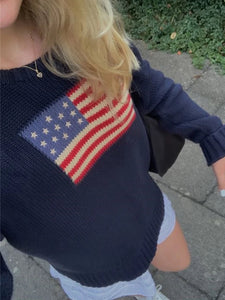 White Preppy American Flag Sweater