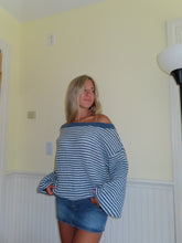 Load image into Gallery viewer, Blue Striped off the shoulder Top
