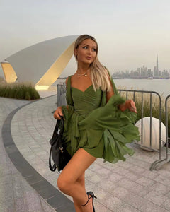 Green Long Sleeve Mini Dress