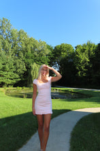 Load image into Gallery viewer, Blush Lace Trim Mini Dress - Juniper
