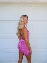 Load image into Gallery viewer, Pink Halter Knit Mini Dress | Vibrant Summer Party Dress - Juniper
