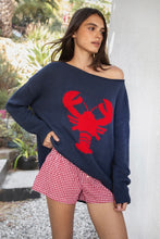 Load image into Gallery viewer, Coastal Catch Navy Lobster Oversized Sweater
