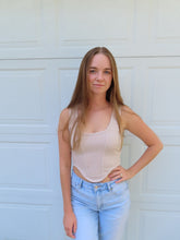 Load image into Gallery viewer, Beige Ribbed Corset Tank Top | Trendy Fitted Crop Top
