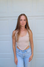 Load image into Gallery viewer, Beige Ribbed Corset Tank Top | Trendy Fitted Crop Top
