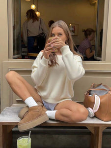 Cream Off-Shoulder Knit Sweater
