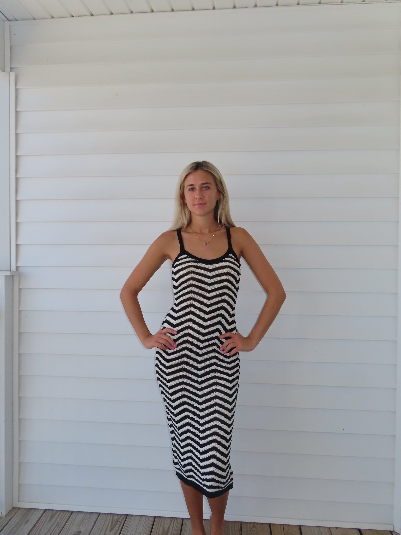 Black & White Chevron Knit Midi Dress Juniper Black & White Chevron Knit Midi Dress Juniper