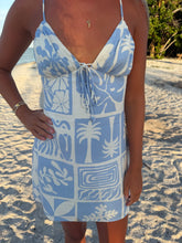 Load image into Gallery viewer, Blue coastal tile tie-back mini dress

