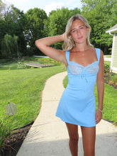 Load image into Gallery viewer, Sky Blue Lace Trim Mini Dress | Flirty Summer Slip Dress
