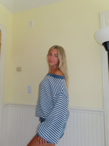 Blue Striped off the shoulder Top