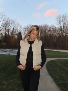 Beige Cropped Puffer Vest