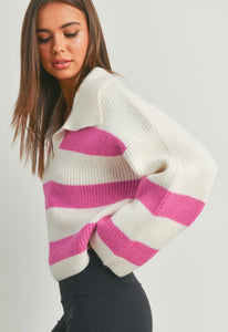 Pink Striped Knit Sweater