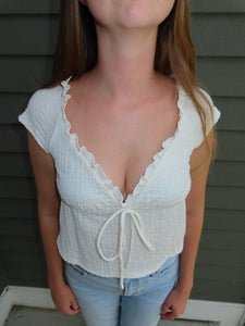 Beige Cropped Short Sleeve Top