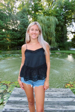 Load image into Gallery viewer, Lace Trim Babydoll Cami Top (Black &amp; White) - Juniper
