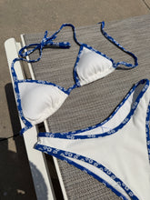 Load image into Gallery viewer, Blue &amp; White Ribbed Triangle Bikini Set - Juniper
