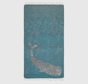 Blue Ocean Whale Abstract Beach Towel