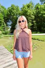 Load image into Gallery viewer, Chocolate Brown Halter Tank Top | Flowy Summer Sleeveless Top
