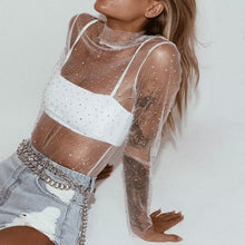 Load image into Gallery viewer, Sheer Sparkle Long Sleeve See-thru top - Juniper
