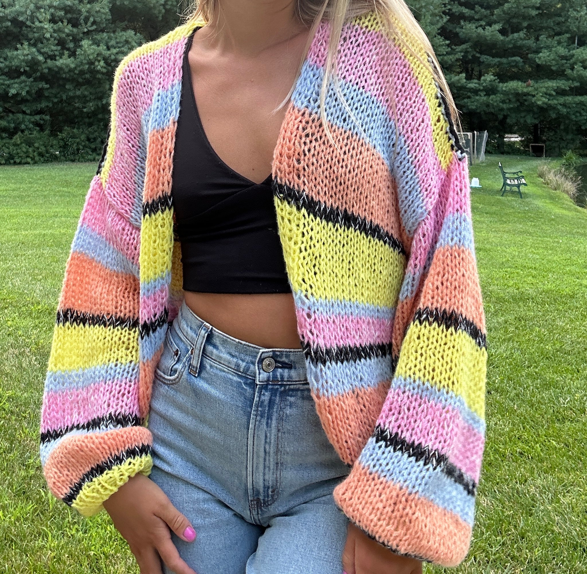 Striped Cardigan Sweater Chunky Colorful Cardigan Muilti Color