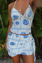 Load image into Gallery viewer, Blue seashell crop top &amp; mini skirt set | coastal summer matching set
