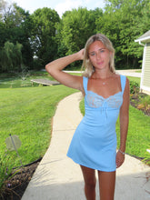 Load image into Gallery viewer, Sky Blue Lace Trim Mini Dress | Flirty Summer Slip Dress
