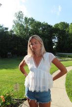 Load image into Gallery viewer, Ivory Lace Trim Tiered Babydoll Top - Juniper
