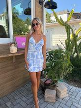 Load image into Gallery viewer, Blue Coastal Tile Tie-Back Mini Dress
