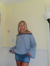 Load image into Gallery viewer, Blue Striped off the shoulder Top
