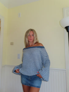 Blue Striped off the shoulder Top