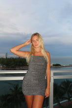 Load image into Gallery viewer, Silver Sparkle Mini Homecoming Dress
