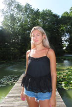 Load image into Gallery viewer, Lace Trim Babydoll Cami Top (Black &amp; White) - Juniper
