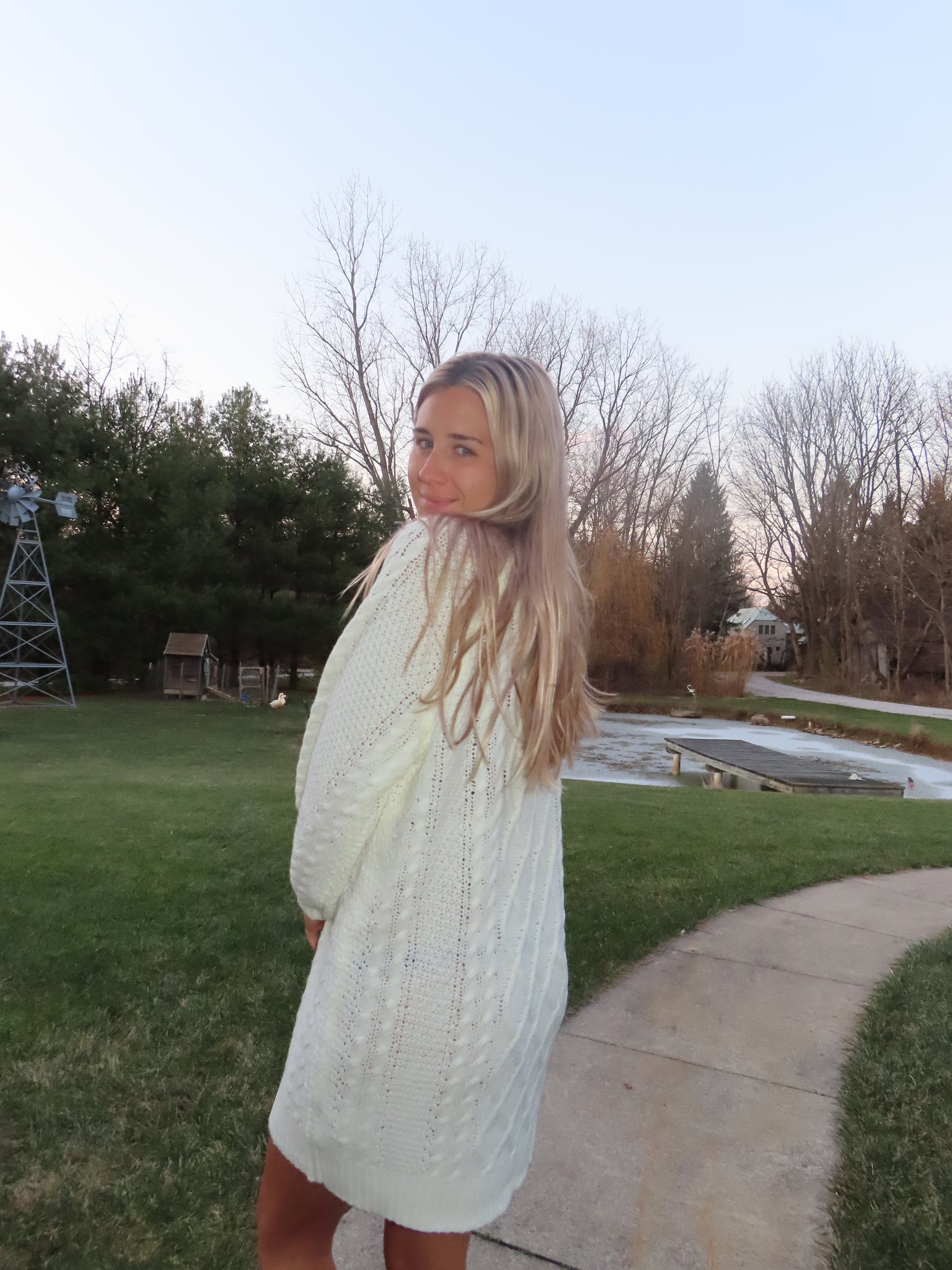 Knit Sweater Dress | Beige Oversized Drop Shoulder Knit Dress
