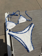 Load image into Gallery viewer, Blue &amp; White Ribbed Triangle Bikini Set - Juniper
