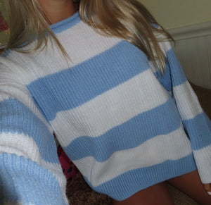 Striped Blue Knit Crewneck Sweater