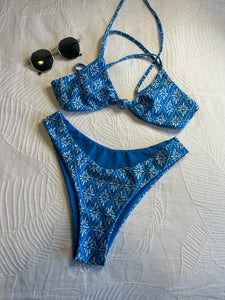 Blue Floral Reversible Cheeky Bikini Set