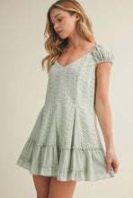 Load image into Gallery viewer, Sage Eyelet Babydoll Mini Dress - Juniper
