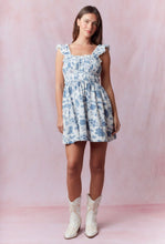 Load image into Gallery viewer, Blue Toile Ruffle Strap Mini Dress
