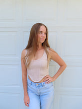 Load image into Gallery viewer, Beige Ribbed Corset Tank Top | Trendy Fitted Crop Top
