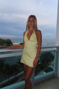 Lemon Glow Halter Mini Dress