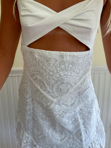 White Lace Cutout Mini Dress