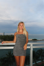 Load image into Gallery viewer, Silver Sparkle Mini Homecoming Dress

