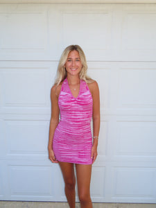 Pink Halter Knit Mini Dress | Vibrant Summer Party Dress - Juniper